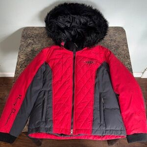 Vintage Y2K Harley-Davidson Quilted Faux Fur Trim Hooded Down Feather Jacket M